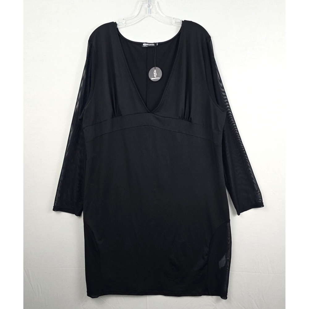 Rosianna V-Neck Sheer Long Sleeve Pencil Fit Black Dress 4XL New‎